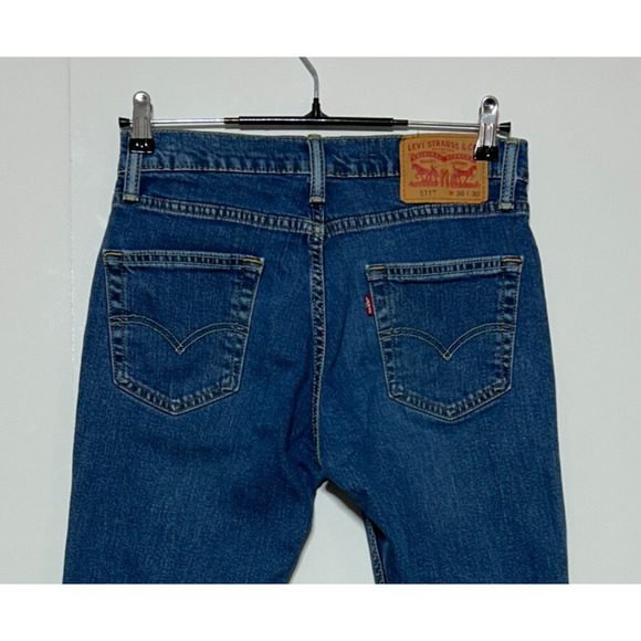 Levis 511 Slim Jeans Mens 30x30 Blue Measures 29x30 Stretch Flex Dark Wash - Picture 4 of 9